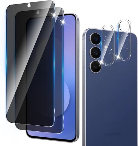 3+3 Pack Privacy Screen Protector Designed for Samsung Galaxy S25 Ultra With 3 Pack Camera Lens Protector,Full Coverage Anti-Spy Tempered Glass Film,9H Hardness,Bubble Free,Easy to Install in Kuwait