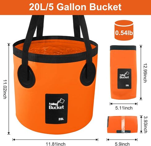 5 Gallon Collapsible Bucket with Handle, Car Wash Bucket Foldable Water Storage Container for Camping Fishing Beach Gardening, Portable Laundry Wash Basin for RV Cleaning Supplies Swamp Emergency Prep in Kuwait