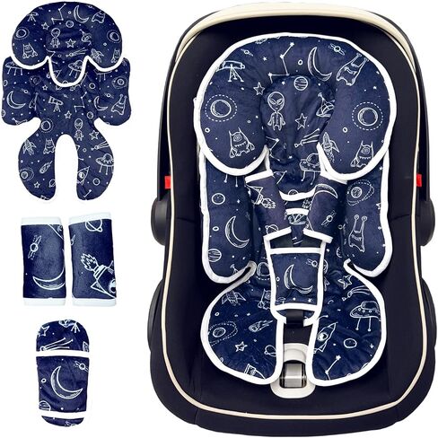 Infant Car Seat Cushion, Soft Baby Car Seat Head Neck Support, Reversible Newborn Carseat Insert with Strap Covers, Universal Seat Cushion Pad for Carseats, Stroller, Swings, Bouncer, Dinosaurs in Kuwait