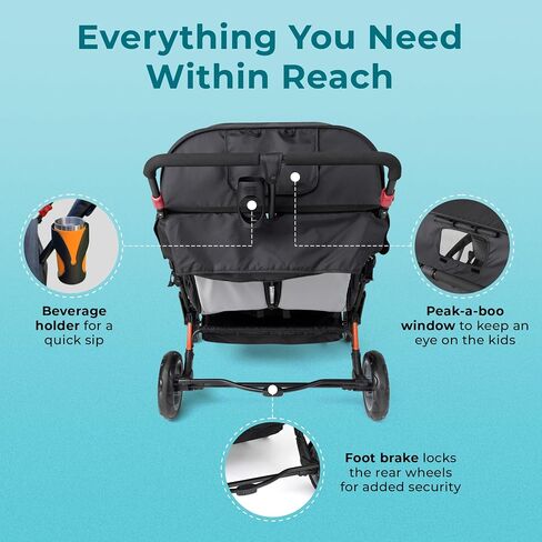 Gaggle Compass Quad 4 Seat Foldable Stroller, Black | Quad stroller with canopy, large storage basket, 5-point harnesses, and smooth handling for family or childcare. in Saudi Arabia