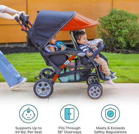 Gaggle Compass Quad 4 Seat Foldable Stroller, Black | Quad stroller with canopy, large storage basket, 5-point harnesses, and smooth handling for family or childcare. in Saudi Arabia