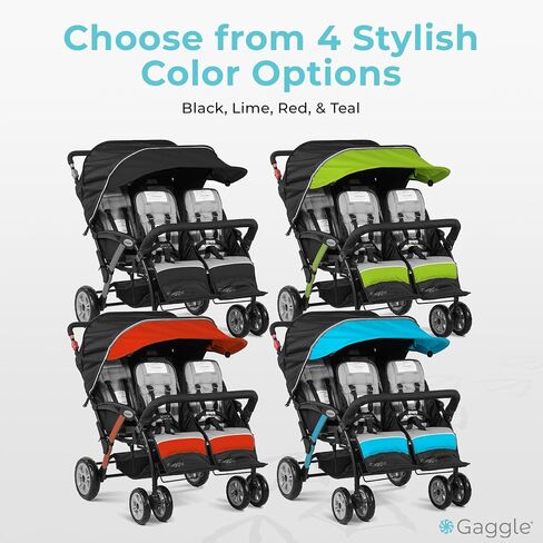 Gaggle Compass Quad 4 Seat Foldable Stroller, Black | Quad stroller with canopy, large storage basket, 5-point harnesses, and smooth handling for family or childcare. in Saudi Arabia