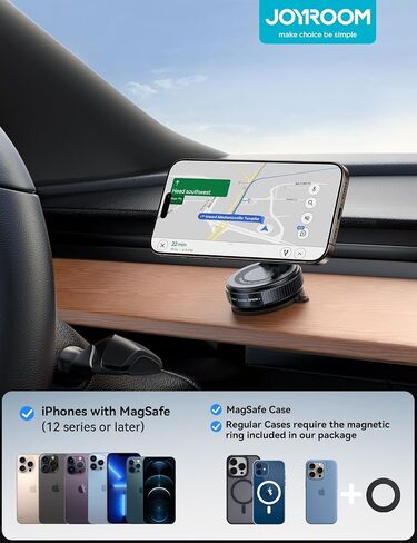 حامل هاتف Joyroom Suction Cup ، حامل هاتف فراغ للسيارة ، 360 درجة مئوية Magsafe Car Mount for iPhone 16 Pro Max/iPhone 15 14 12 & Android Magsafe ، Silver in Kuwait