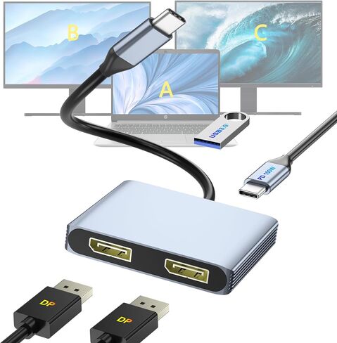 USB C لعرض Poxport و HDMI Adapter 4-in-1 مع 100W PD & USB 3.0 Support Displiter Extended Display for Type C ، MacOS فقط يعكس نفس الشاشة (SST) ، ويندوز تمد شاشتين مختلفتين in Kuwait