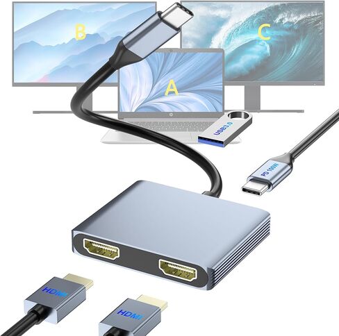 USB C لعرض Poxport و HDMI Adapter 4-in-1 مع 100W PD & USB 3.0 Support Displiter Extended Display for Type C ، MacOS فقط يعكس نفس الشاشة (SST) ، ويندوز تمد شاشتين مختلفتين in Kuwait