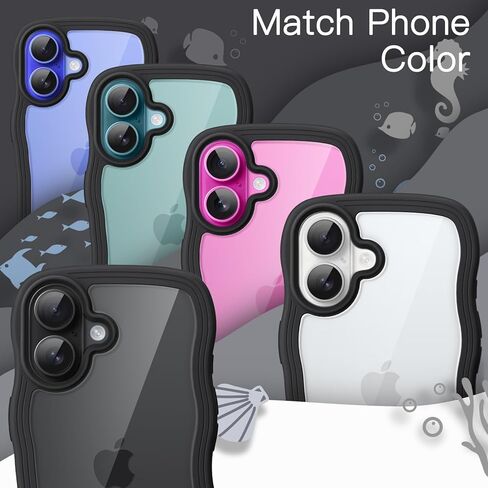 حالة Jetech متموجة لـ iPhone 16 6.1 بوصة ، وموجة لطيفة ، تغطية هاتف مقاومة للصدمات للنساء والفتيات ، و Clear Hard Pc (Pink) in Kuwait