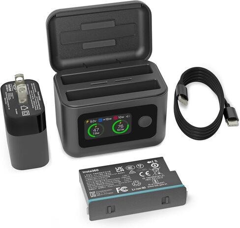 SYMIK Insta 360 X5 Battery Charger for Insta360 X5 Accessories, 27W Dual Fast Charging Case w/LCD Display, Intelligent Two Way Charger Hub for Insta360 X5 Batteries, Shows Battery SOC, Charger Only in Saudi Arabia
