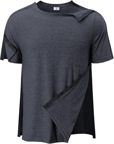 Men's Post Shoulder Surgery Shirts Tear Away Recovery Short Sleeve Full Open Side Snap Chemo Shirt Adaptive Clothing in Saudi Arabia