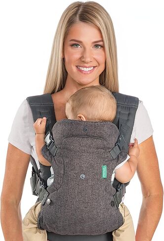 Infantino Flip 4-in-1 Convertible Baby Carrier & Crossbody Diaper Bag, Adjustable, Ergonomic Babywearing, Registry Essential, Baby Carrier for Newborn to Toddler, Black & Gold in Kuwait
