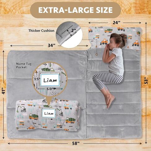 E1F1NN DOT Toddler Nap Mat with Detachable Pillow & Blanket - Soft Plush Minky Fleece Kids Sleeping Bag for Daycare, Preschool & Travel - Portable Roll-Up Design with Carry Handle - Boys Girls Ages 3+ in Saudi Arabia