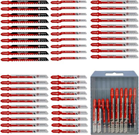 50PCS T-Shank Jigsaw Blades Set - FOCSTOL HSS/HCS Jig Saw Blades for Cutting Metal, Wood and Plastic (T118A,T118B,T101AO,T101B,T101BR,T144D) in Saudi Arabia