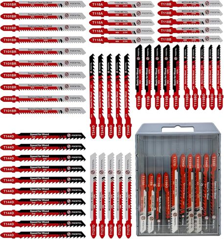 50PCS T-Shank Jigsaw Blades Set - FOCSTOL HSS/HCS Jig Saw Blades for Cutting Metal, Wood and Plastic (T118A,T118B,T101AO,T101B,T101BR,T144D) in Saudi Arabia