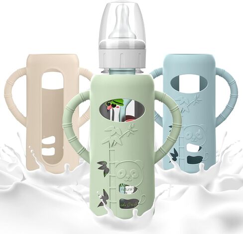 3 PCS Dr Brown Glass Bottles Silicone Sleeves, Compatible with Dr Browns Glass Bottles 4 oz, Anti-Drop Dr Brown Baby Bottles Sleeves with Handles, Heat-Insulating and Easy to Clean in Saudi Arabia