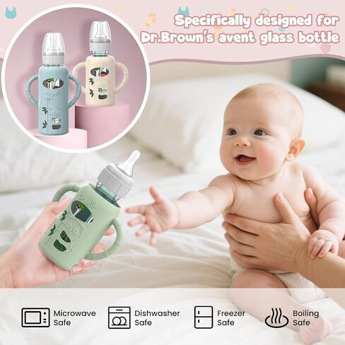 3 PCS Dr Brown Glass Bottles Silicone Sleeves, Compatible with Dr Browns Glass Bottles 4 oz, Anti-Drop Dr Brown Baby Bottles Sleeves with Handles, Heat-Insulating and Easy to Clean in Saudi Arabia
