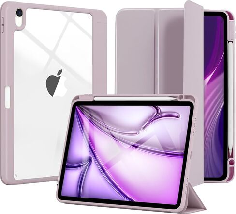 Case for iPad Air 11 Inch 2025/2024, iPad Air5th 2022 Case with Pencil Holder, Transparent Clear Hard Back Shell, Trifold Stand, Smart Protective Cover for iPad Air4th,Creamy White in Kuwait