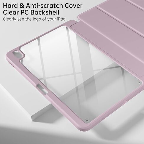 Case for iPad Air 11 Inch 2025/2024, iPad Air5th 2022 Case with Pencil Holder, Transparent Clear Hard Back Shell, Trifold Stand, Smart Protective Cover for iPad Air4th,Creamy White in Kuwait