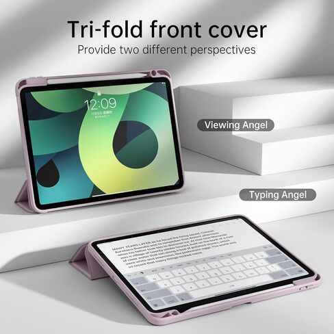 Case for iPad Air 11 Inch 2025/2024, iPad Air5th 2022 Case with Pencil Holder, Transparent Clear Hard Back Shell, Trifold Stand, Smart Protective Cover for iPad Air4th,Creamy White in Kuwait