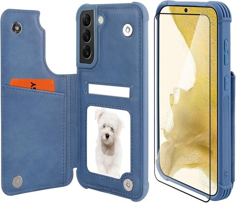 حالة محفظة Vanavagy متوافقة مع Samsung Galaxy S22+ Plus 5G للنساء والرجال ، والجلد ، غلاف الهاتف الوروبي يناسب جبل السيارة المغناطيسية مع حامل بطاقة الائتمان ، الأسود in Kuwait