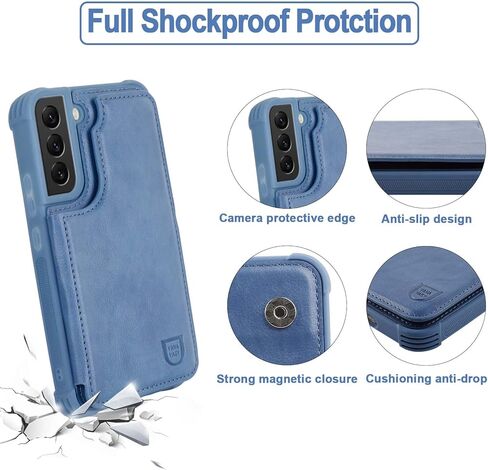 حالة محفظة Vanavagy متوافقة مع Samsung Galaxy S22+ Plus 5G للنساء والرجال ، والجلد ، غلاف الهاتف الوروبي يناسب جبل السيارة المغناطيسية مع حامل بطاقة الائتمان ، الأسود in Kuwait