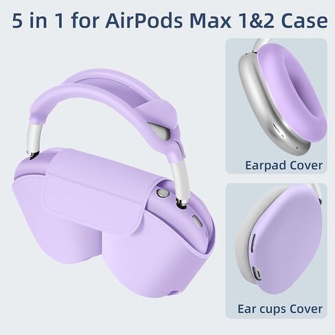 【5 في 1】 متوافق مع Airpods Max 2/1 غطاء الحالة الذكي ، وضع السكون متوافق ، لسماعات Apple Airpod Max Case Loft Leather و Silicone مجموعة من أربع قطع ملحقات واقية محمولة ، أسود ، in Kuwait