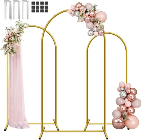 HEMMOTOP Metal Arch Backdrop Stand Set of 3, 6 ft/ 5 ft/ 4 ft Party Arch Stands for Wedding, Birthday, Baby Shower, Bridal Shower - Balloon Arched Frame for Garden Decor, Gold Floral Arches, 3 Pieces in Saudi Arabia