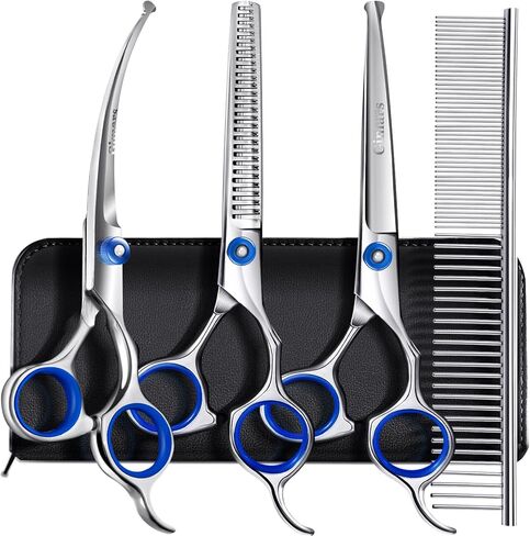 Gimars Titanium Coated Professional 6 in 1 4CR Stainless Steel Dog Grooming Scissors with Safety Round Tip, Heavy Duty Pet Grooming Scissor for Dogs, Cats and Other Animals in Kuwait