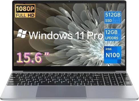 15.6 inch Laptop, Intel 12th Quad Core N100(Up to 3.4GHz),12GB LPDDR4 RAM 512GB SSD, 2K FHD IPS Laptops, 2.4G/5G WiFi, Webcam,Full-Featured Type-C,Large Capacity Battery in Kuwait