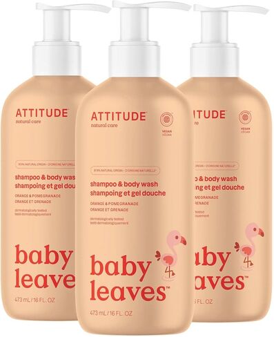 ATTITUDE 2-in-1 Shampoo and Body Wash for Baby, EWG Verified, Dermatologically Tested, Made with Naturally Derived Ingredients, Vegan, Sweet Apple, 16 Fl Oz (Pack of 3) in Saudi Arabia