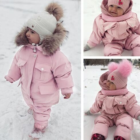 Toddler Boys Girls Winter Down Coats Snowsuit 2Pcs Clothes Hooded Thick Warm Down Coat Down (Black, 12-18 Months) in Saudi Arabia