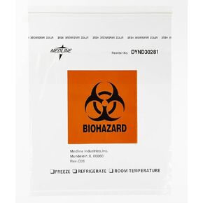 Medline Zip-Style Biohazard Specimen Bags, Plastic, Latex-Free, 12" x 15", Clear (Pack of 500)