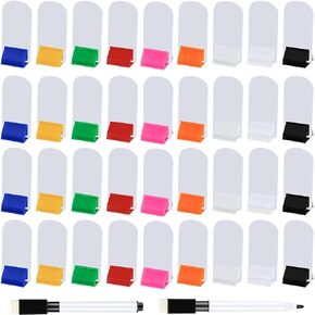 Meetory 112 Pcs Blank Game Board Markers and Game Card Stands with Black Marker Pens, 65 Plastic Token Cards DIY Game Markers with 45 Multi-Color Card Stands for Party Favor