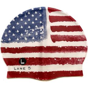 Lane5 Swim - 2-Pack Adult Silicone Swim Cap - Beautiful Designs for Women. Latex Free. US Flag Print and Solid Navy
