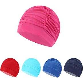 Snadulor 5 Pcs Pleated Swimming Cap Long Short Hair Swim Cap Bathing Cap for Adult Men and Women,Non-Waterproof,Random Color