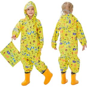 Hovkib Toddler Rain Suit Girls Raincoat Kids Rain Jacket Boys Rain Coat Waterproof Coverall Muddy Buddies Zipper Rainwear in Saudi Arabia