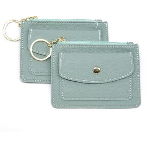 S&loyoe 2PCS Coin Purse Pouch Small Change Wallet with card slot Keychain Leather Cute Zipper Card Holder for Women/Men Litchi (Litchi stria white)