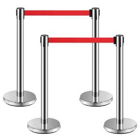Ferraycle Set of 12 Stainless Steel Stanchions with Retractable Belt Barrier 6.6 ft Crowd Control Ropes and Poles Rope Safety Barriers Stanchion Post Stanchion Rope Line Dividers Queue Line Pole