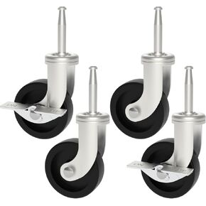 عجلات بديلة HYEJDRV مقاس 2.5 بوصة لـ Shop-Vac (مجموعة من 4)، عجلة دوارة مقاس 8 مم × 38 مم أو 5/16 بوصة × 1.5 بوصة (2 فرامل دوارة و2 فرامل قفل) - فضي in Kuwait