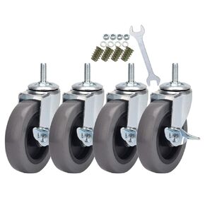 DICASAL 2 Inch Stem Casters with Imperial 5/16-18x1 Inch(Stem Diameter 5/16 Length 1 Inch) Heavy Duty and Highly-Elastic TPR Wheels Mute Castors with Side Brakes Pack of 4