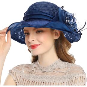 Womens Wide-Brim-Lace Kentucky-Organza-Derby-Hat - Fascinator Tea Party Cap Wedding Hat