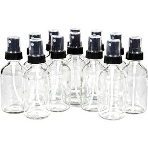 Vivaplex, 12, Clear, 1 oz Glass Bottles, with Black Fine Mist Sprayers