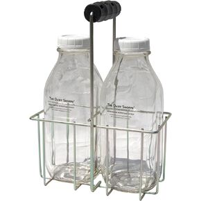Wire Bottle Carrier for Libbey, StanPac, The Dairy Shoppe 32 oz bottles (32 oz Round or Square Milk Bottles, 4 Cell Carrier)