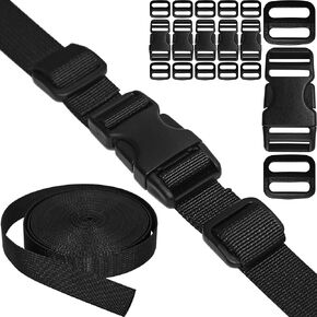1" Straps and Buckles Set: 6 Yard Nylon Webbing 1 inch (25 mm) Wide, 6 Pack Side Release Buckle, 12 pcs Tri-Glide Sliders, Plastic Clip Quick Fastener Replacement Heavy Duty Dual Adjustable No Sew