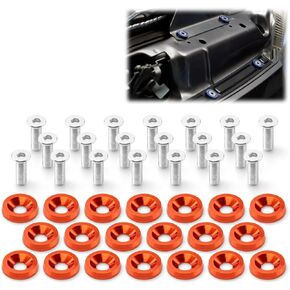 20pcs Orange Billet Aluminum Fender Bumper Washer Bolt Engine Bay Screw Dress Up Kit JDM M6x15mm 6061 T6-Grade