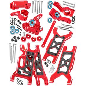 RCMYou RC Alloy Suspension Arms&Caster Block&Steering Blocks&Rear Stub Axle Carriers Upgrades Parts for 1/10 Slash 2WD(VXL),Red