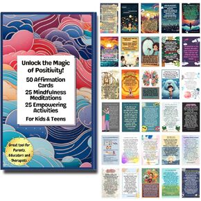 THE GRATITUDE STORE 50 Positive Affirmation Cards for Kids, 25 Meditation Cards & 25 Empowering Activities. Self Esteem, Confidence Building, Daily Affirmations and Mindfulness for Kids.