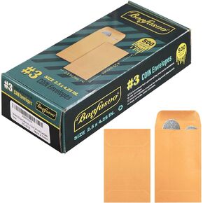 bonfasvo 500 حزمة #7 مظروف عملة بني 3.5 × 6.5 بوصة مغلفات كرافت مغلفات أجزاء صغيرة كلاسيكية مع رفرف لاصق ذاتي للعملات المعدنية وبذور بطاقات الائتمان النقدية