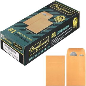 Bonfasvo 500 Pack #7 Brown coin envelope 3.5 x 6.5 inches Kraft Envelopes Classic Small Parts Envelopes with Self Adhesive Gummed Flap for Coins Cash Credit Cards Seeds