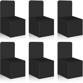 6 Pack Raffle Box Donation Boxes for Fundraising, 6 x 6 x 6 Inch Raffle Ticket Boxes for Ticket, Ballot Box with Removable Header Suggestion Boxes with Slot for Business Card Voting Contest