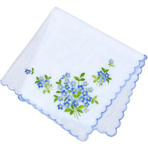Forget-Me-Nots Wedding Something Blue European Handkerchief Embroidery Heirloom Cotton Ladies in Saudi Arabia