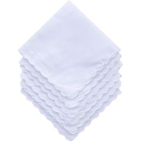 (3 pac) Bulk Pack Handkerchiefs Cotton Scalloped Hankies Pocket Square Towel White 11 Inches in Saudi Arabia